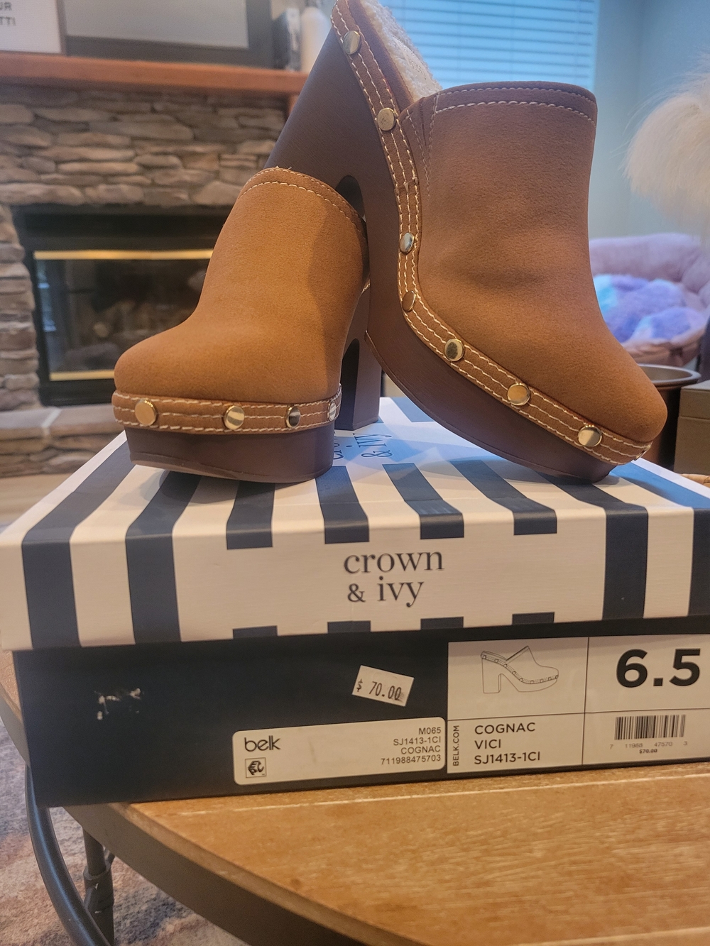 Crown & Ivy Cognac Platform Clog Heels - 6.5